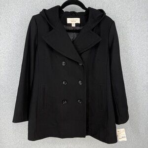 Covington Womens Wool Hooded Peacoat Size 22W Black Double Breasted Classic NEW